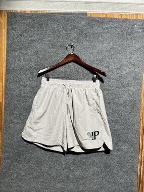 P Shorts Mens XL Gray Athletic Running Lined Nylon Elastic Waist Pockets Gym
